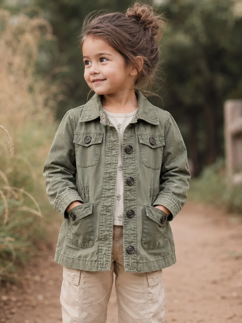 Carter’s Girls 4T Olive Green Utility Safari Jacket Cotton Button Pocket Field